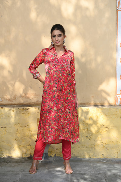 Pink Gul Gajji Silk Kurta Set with Gota Patti & Sequins Work