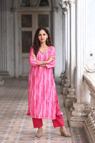 Pink Shibori Amreen Kurti with Pants