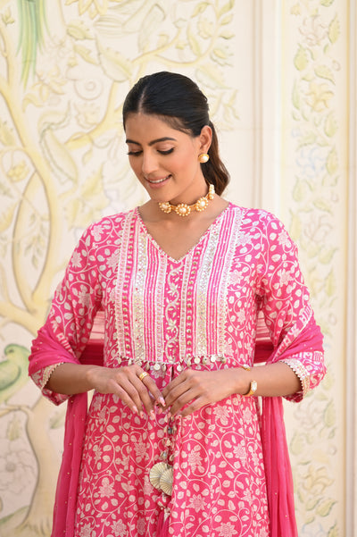 Pink Safina Muslin Suit Set with Sequins & Gota Work