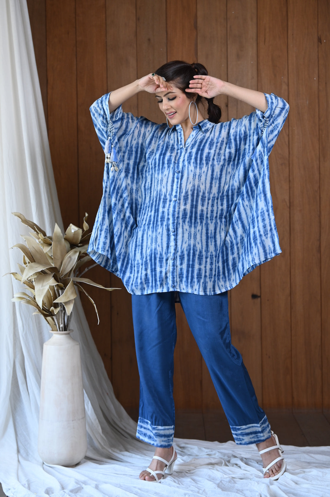 Blue Shibori Muslin Kaftan Set