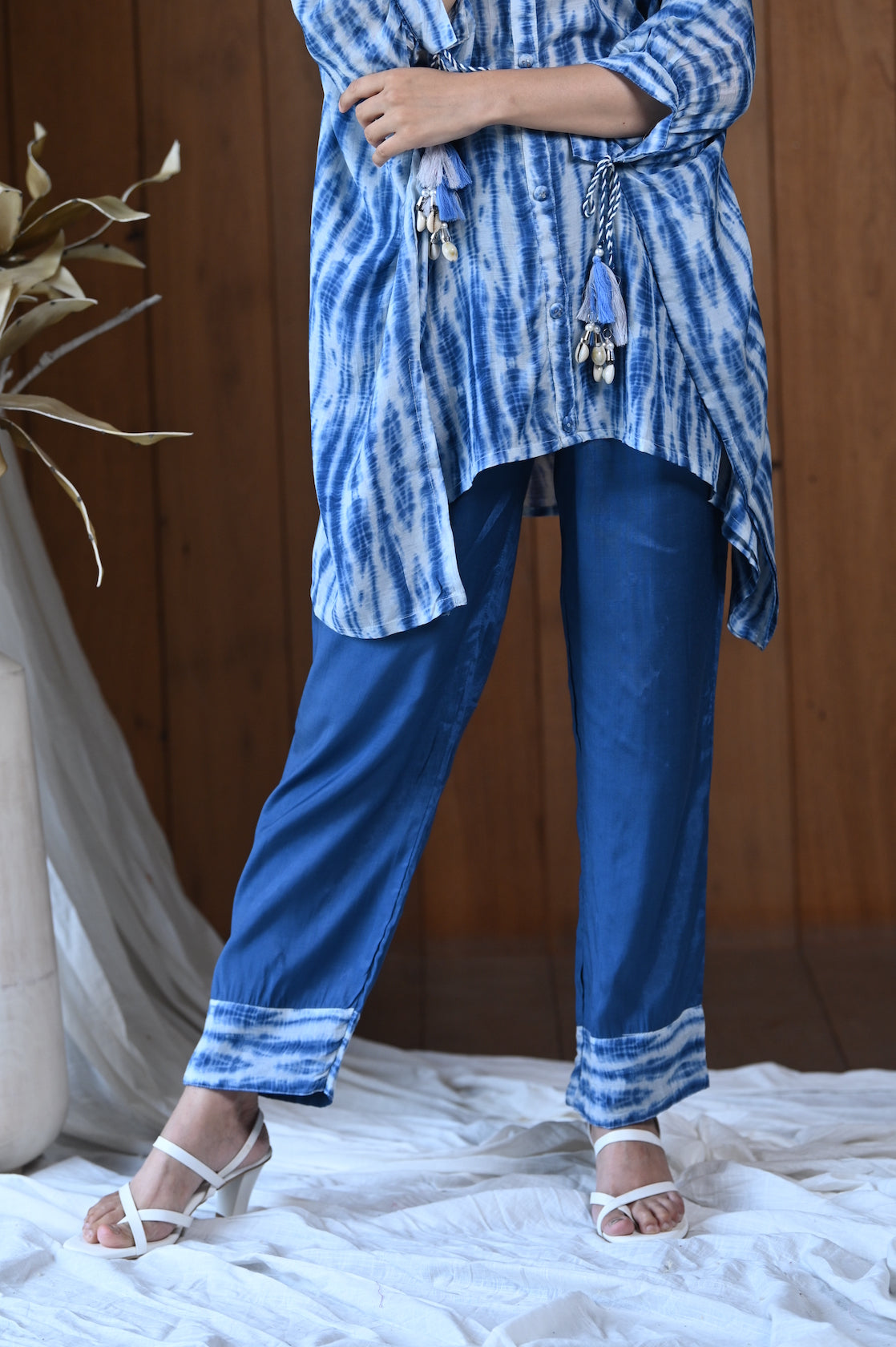 Blue Shibori Muslin Kaftan Set