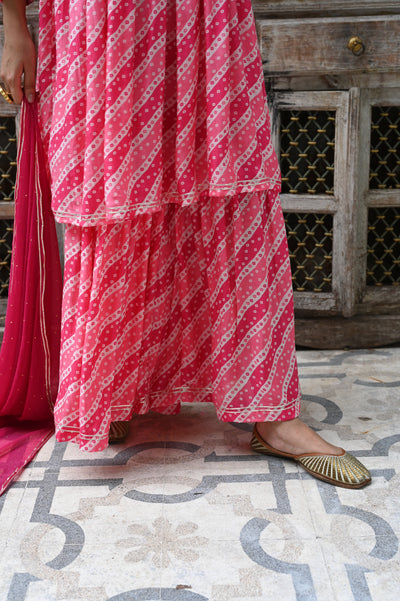 Pink Muslin Bandhini Sharara Set